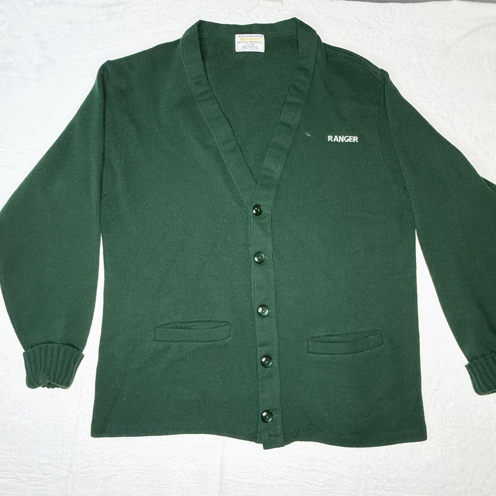 VTG Bristol Park Ranger Forest Green Cardigan Mens 48 USA Workwear Cabincore